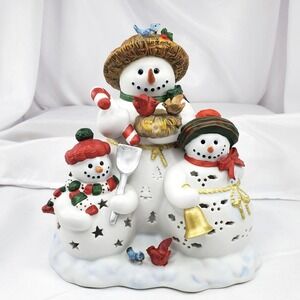 Partylite "Snowbell" Tealight Holder Snowman Family With Box P9892 Holiday Decor